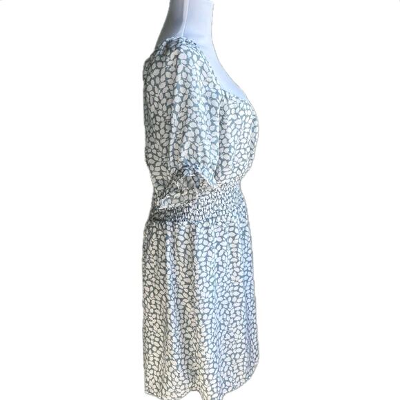 ABERCROMBIE & FITCH Pami Smocked Square Neck Leaf Print Babydoll Mini Dress XL - Picture 3 of 8